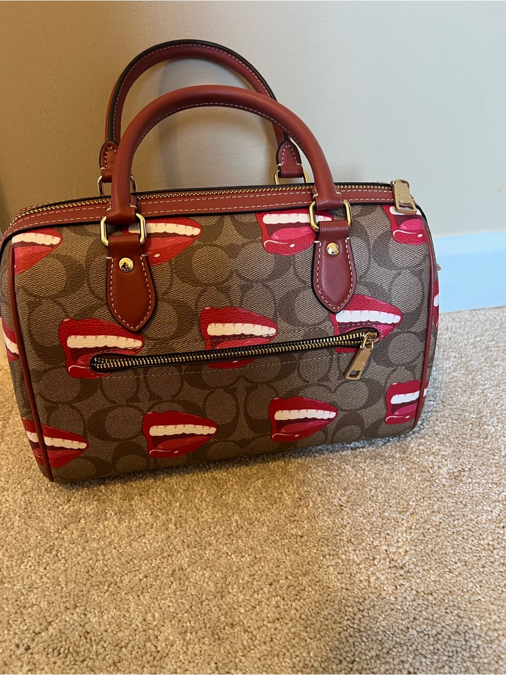 Coach Lips Signature Rowan Satchel - Red & Brown - Picture 2 of 6